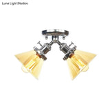 Vintage Style Restaurant Ceiling Light Fixture - 2 Heads Black/Bronze Semi Flush Mount -