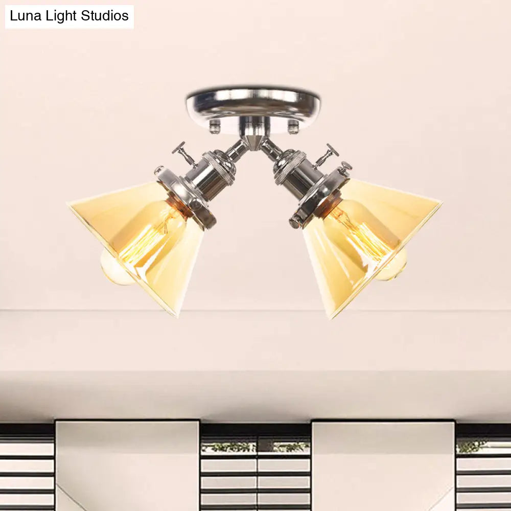 Vintage Style Restaurant Ceiling Light Fixture - 2 Heads Black/Bronze Semi Flush Mount -