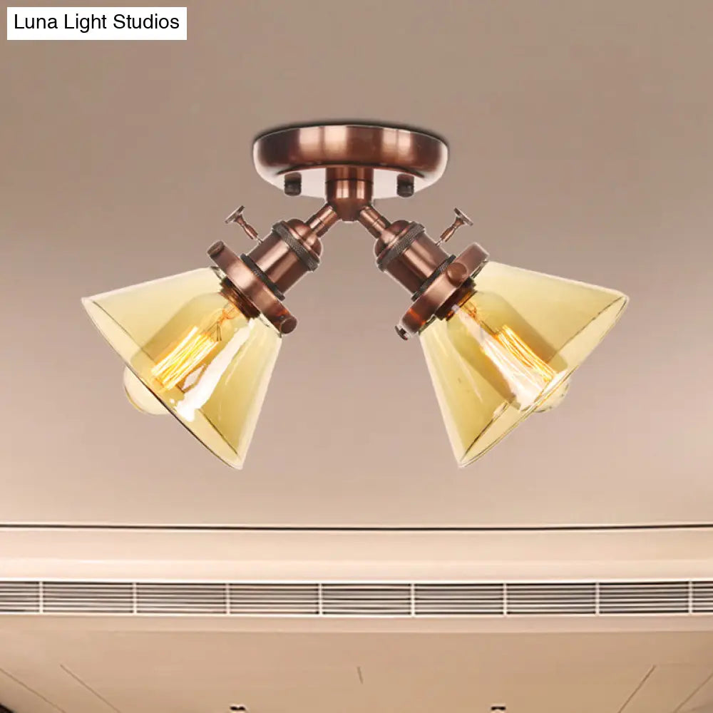 Vintage Style Restaurant Ceiling Light Fixture - 2 Heads Black/Bronze Semi Flush Mount -
