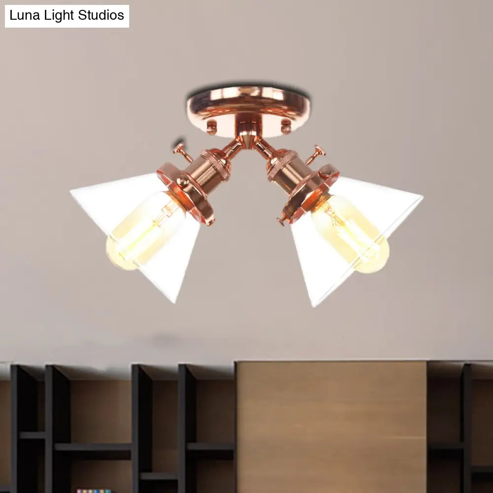 Vintage Style Restaurant Ceiling Light Fixture - 2 Heads Black/Bronze Semi Flush Mount -