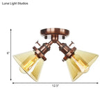 Vintage Style Restaurant Ceiling Light Fixture - 2 Heads Black/Bronze Semi Flush Mount -