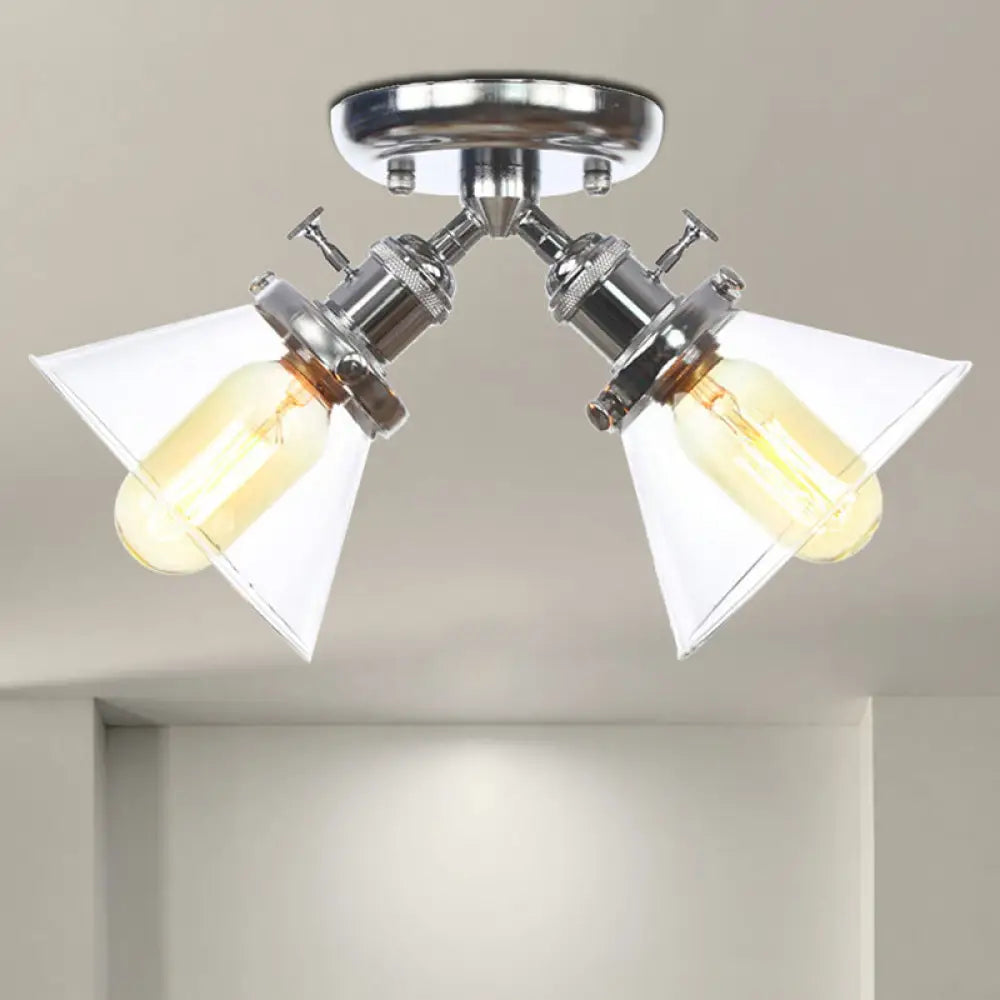 Vintage Style Restaurant Ceiling Light Fixture - 2 Heads Black/Bronze Semi Flush Mount -
