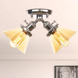 Vintage Style Restaurant Ceiling Light Fixture - 2 Heads Black/Bronze Semi Flush Mount -