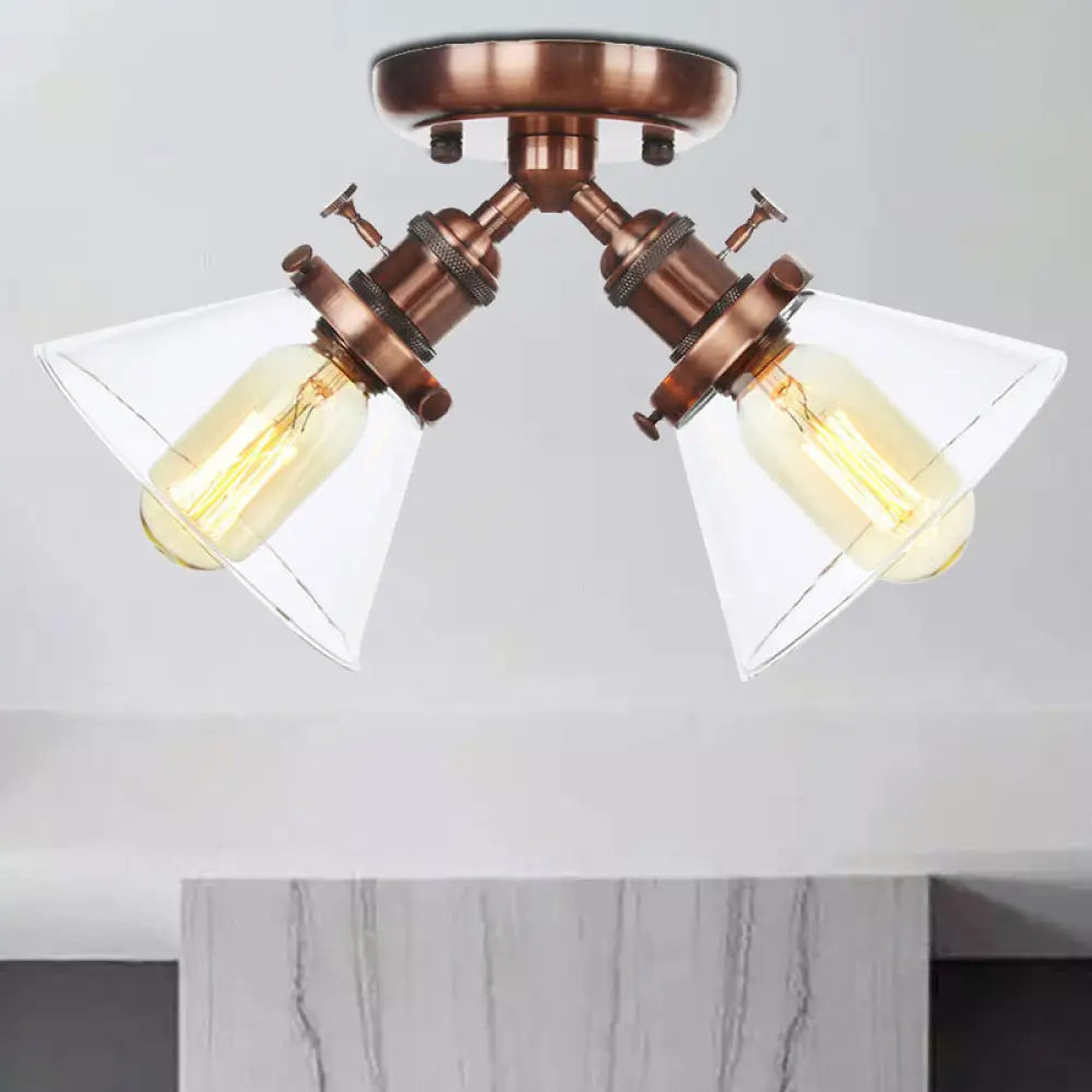 Vintage Style Restaurant Ceiling Light Fixture - 2 Heads Black/Bronze Semi Flush Mount -