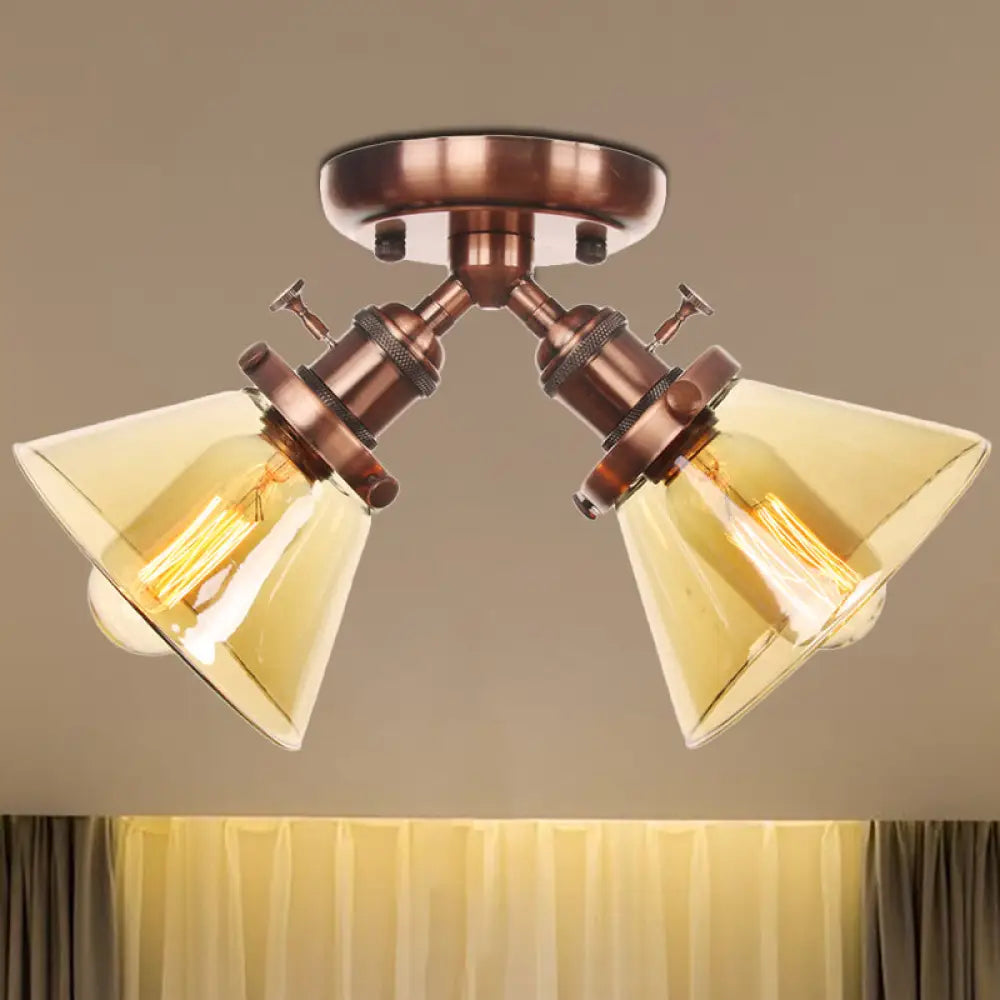 Vintage Style Restaurant Ceiling Light Fixture - 2 Heads Black/Bronze Semi Flush Mount -