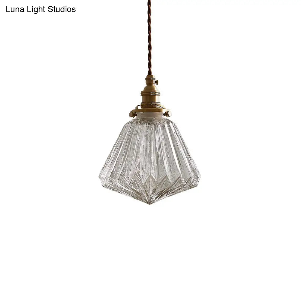 Vintage Style Ribbed Clear Glass Hanging Lamp - Single-Bulb Pendant For Restaurants