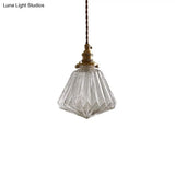 Vintage Style Ribbed Clear Glass Hanging Lamp - Single-Bulb Pendant For Restaurants