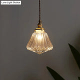 Vintage Style Ribbed Clear Glass Hanging Lamp - Single-Bulb Pendant For Restaurants