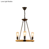 Vintage Style Roped Circular Chandelier Pendant Light - 3 Lights Black Finish