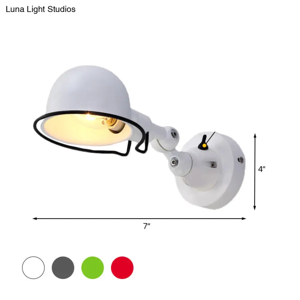 Vintage Style Rotatable Sconce Light In White/Red Metallic Dome Shade 1-Light For Bedroom Wall