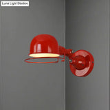 Vintage Style Rotatable Sconce Light In White/Red Metallic Dome Shade 1-Light For Bedroom Wall