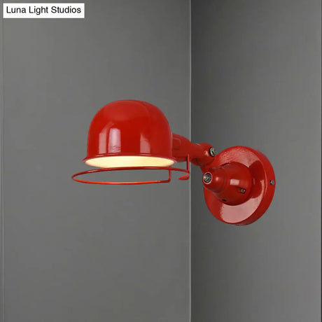 Vintage Style Rotatable Sconce Light In White/Red Metallic Dome Shade 1-Light For Bedroom Wall