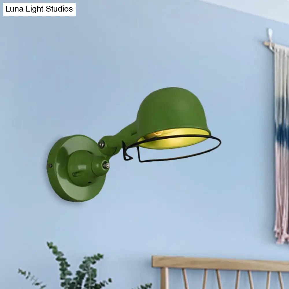 Vintage Style Rotatable Sconce Light In White/Red Metallic Dome Shade 1-Light For Bedroom Wall