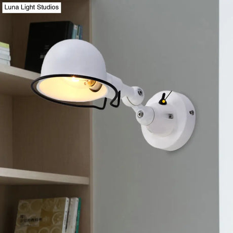 Vintage Style Rotatable Sconce Light In White/Red Metallic Dome Shade 1-Light For Bedroom Wall