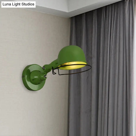 Vintage Style Rotatable Sconce Light In White/Red Metallic Dome Shade 1-Light For Bedroom Wall
