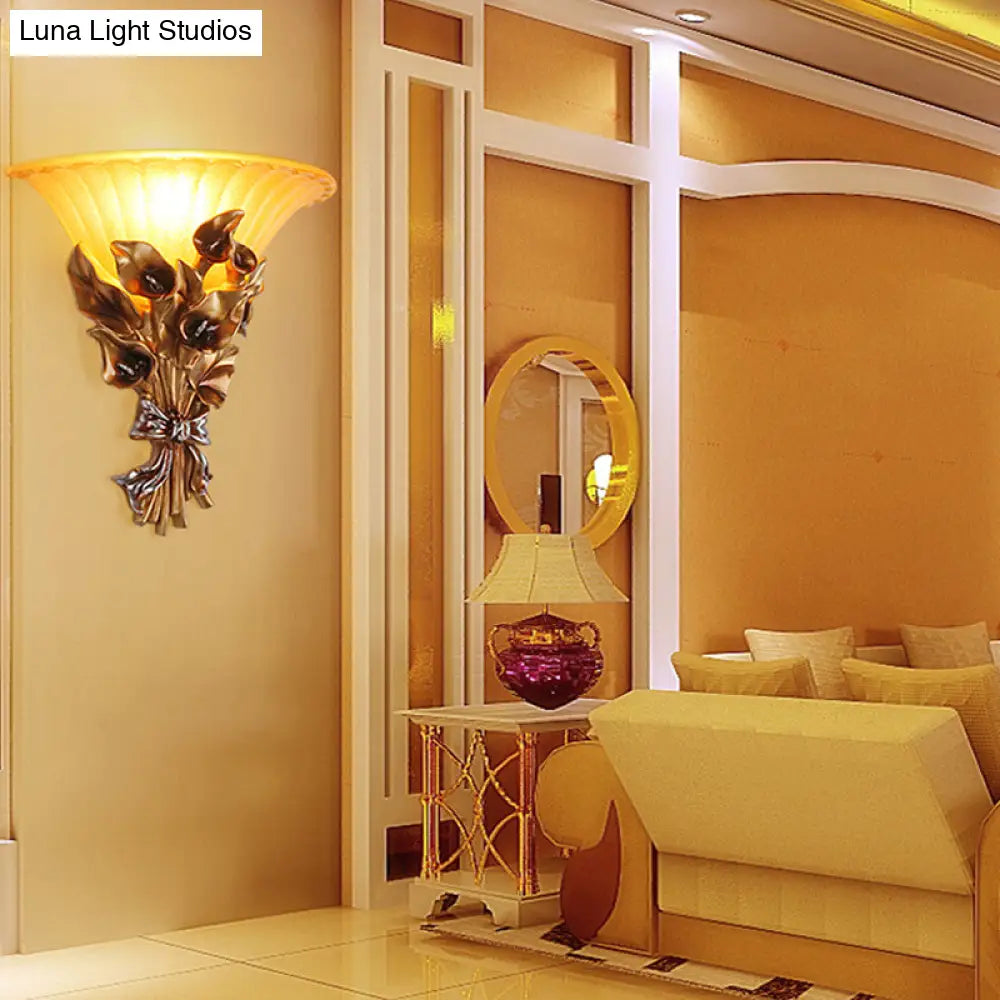 Vintage Style Sandblasted Glass Flared Wall Light | Golden Sconce Fixture
