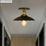 Vintage Style Scalloped Edge Balcony Semi Flush Ceiling Light In Black/Rust With 1 Metal Fixture