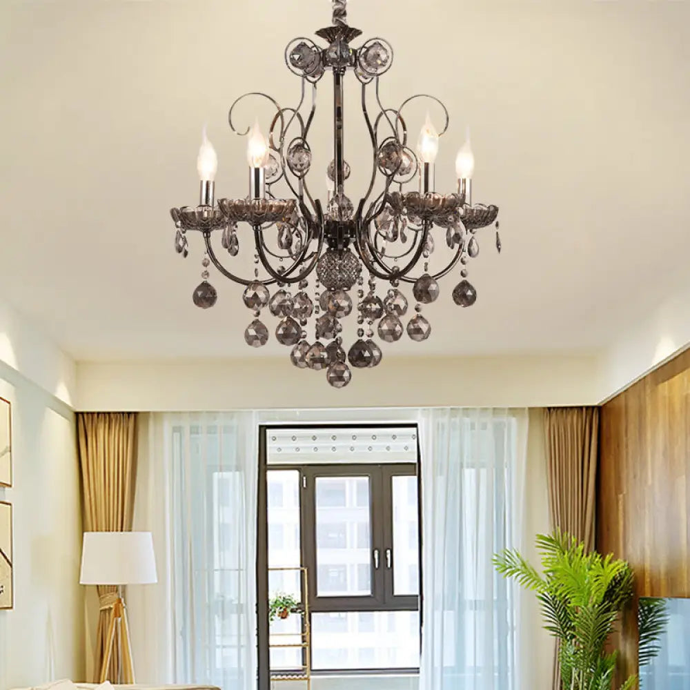 Vintage Style Smoke Gray Crystal Chandelier Light - Pendant Lighting For Dining Room 3/5 Candle