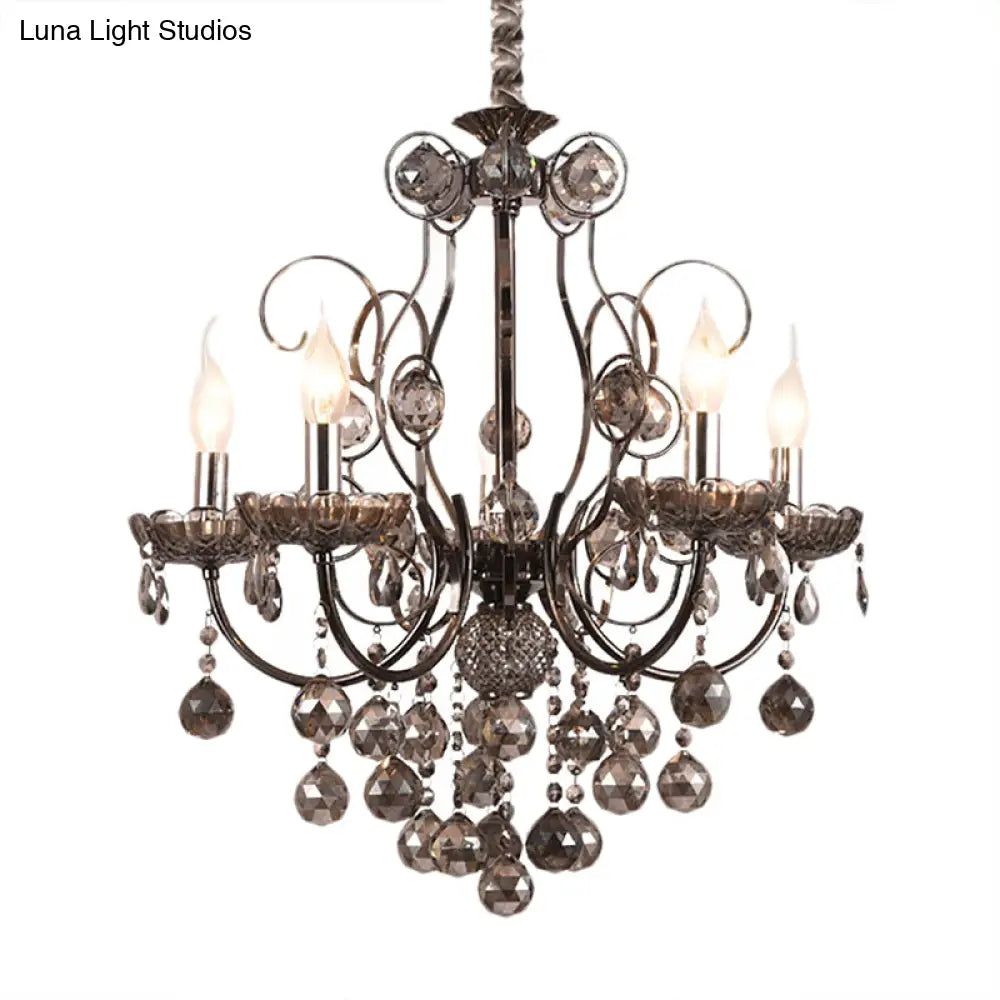 Vintage Style Smoke Gray Crystal Chandelier Light - Pendant Lighting For Dining Room 3/5 Candle