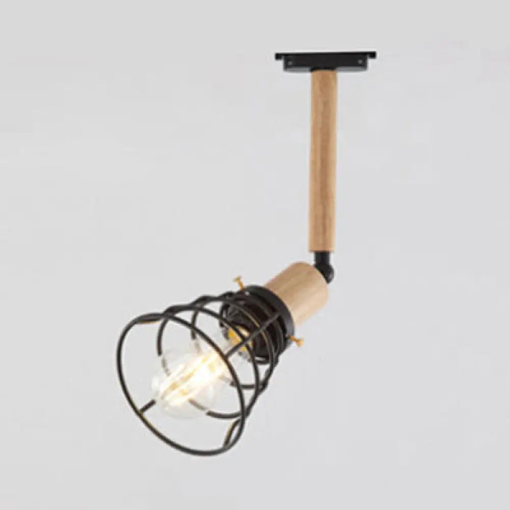 Vintage Style Tapered Cage Ceiling Light - Rotatable Semi Mount Lighting Black Ideal For