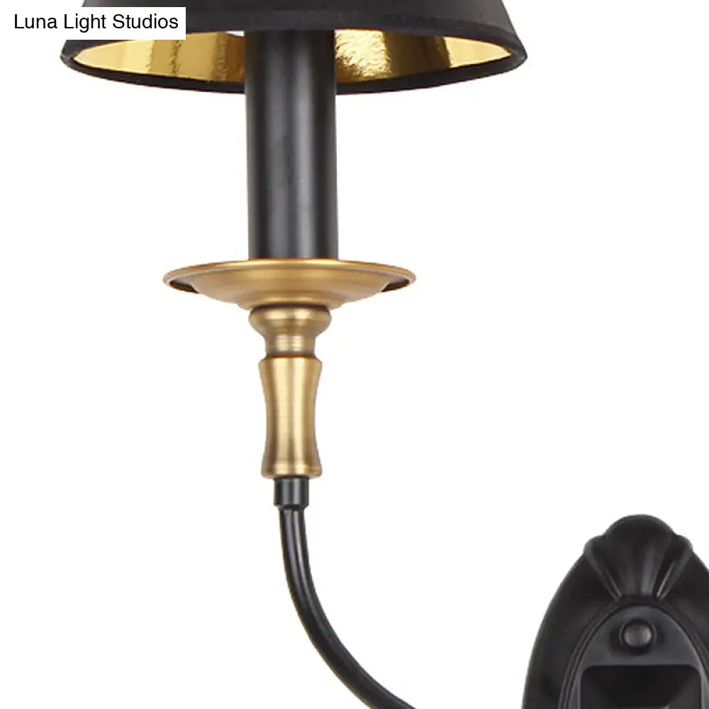 Vintage Style Tapered Wall Sconce With Fabric Shade - 1/2 Lights Black Finish