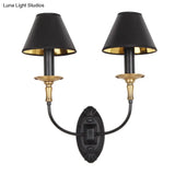 Vintage Style Tapered Wall Sconce With Fabric Shade - 1/2 Lights Black Finish
