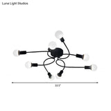 Vintage Style Twisted Arm 8-Light Semi Flush Mount Ceiling Light In Black/White For Living Room