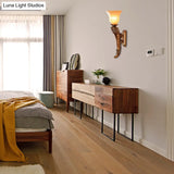 Vintage Style Wall Mounted Sconce Lamp With Amber Glass Bell Shade - Resin Gold Finish