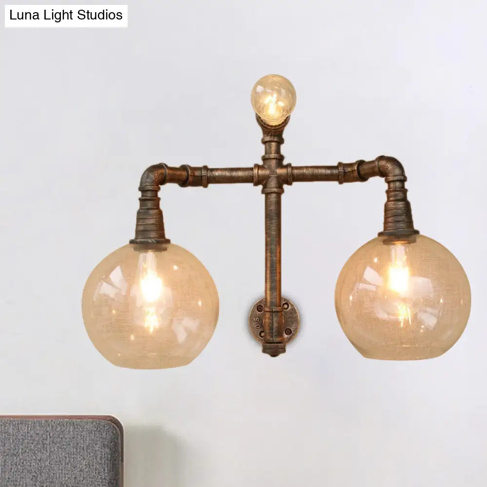 Vintage Style Wall Sconce Lighting: Glass Clear Mounted Global Shade 2/3 Lights With Pipe For Living