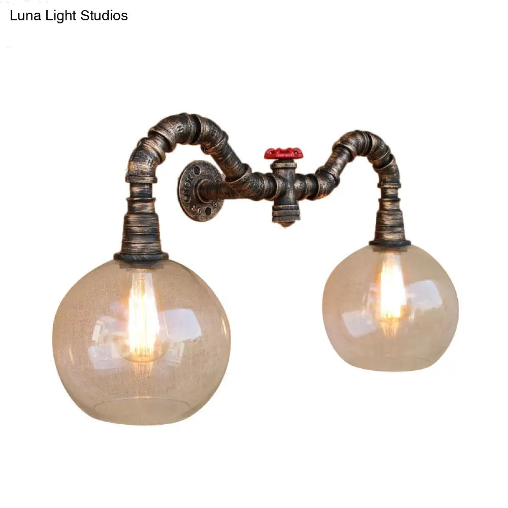 Vintage Style Wall Sconce Lighting: Glass Clear Mounted Global Shade 2/3 Lights With Pipe For Living