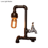 Vintage Style Water Pipe Wrought Iron Lighting Fixture With Faucet - Head Table In Black Finish
