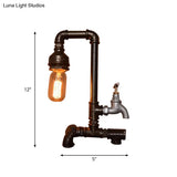 Vintage Style Water Pipe Wrought Iron Lighting Fixture With Faucet - Head Table In Black Finish