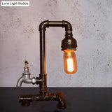 Vintage Style Water Pipe Wrought Iron Lighting Fixture With Faucet - Head Table In Black Finish