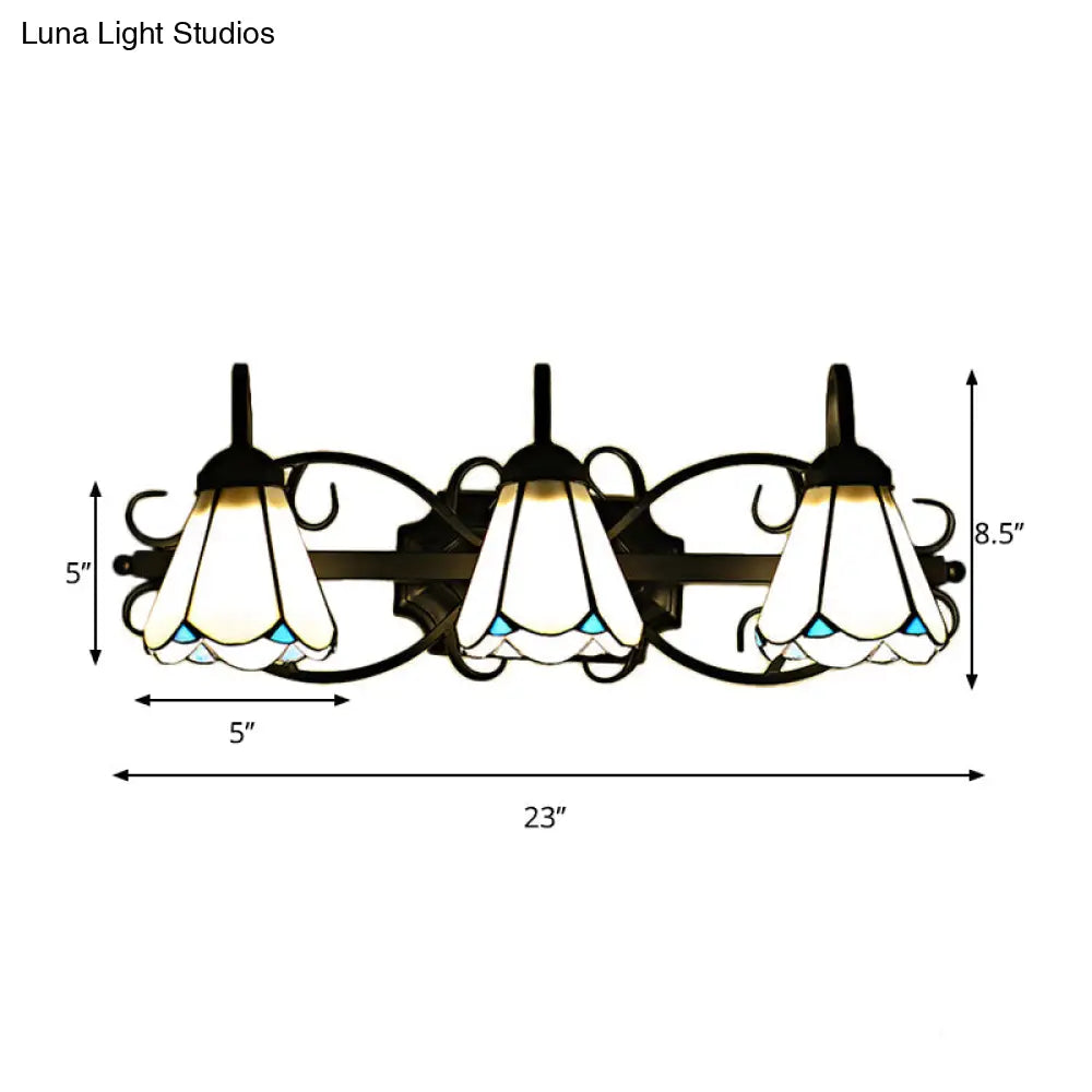 Vintage Style White Glass Cone Wall Mount Triple Light For Bathroom Lighting