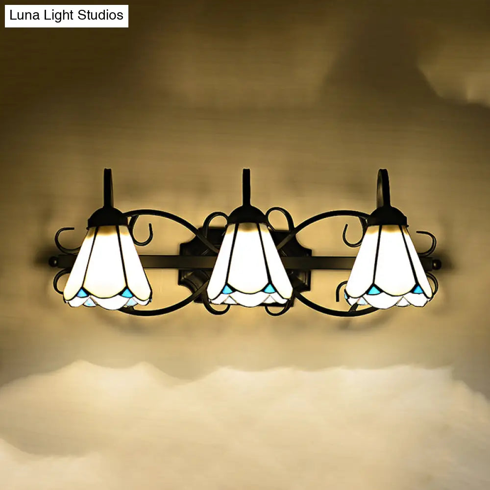 Vintage Style White Glass Cone Wall Mount Triple Light For Bathroom Lighting