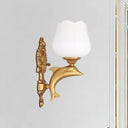 Vintage Style White Glass Wall Light With Golden Dolphin Deco Gold