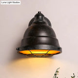 Vintage Style Wire Cage Wall Sconce With Dome Light For Staircase - Black/Weathered Copper