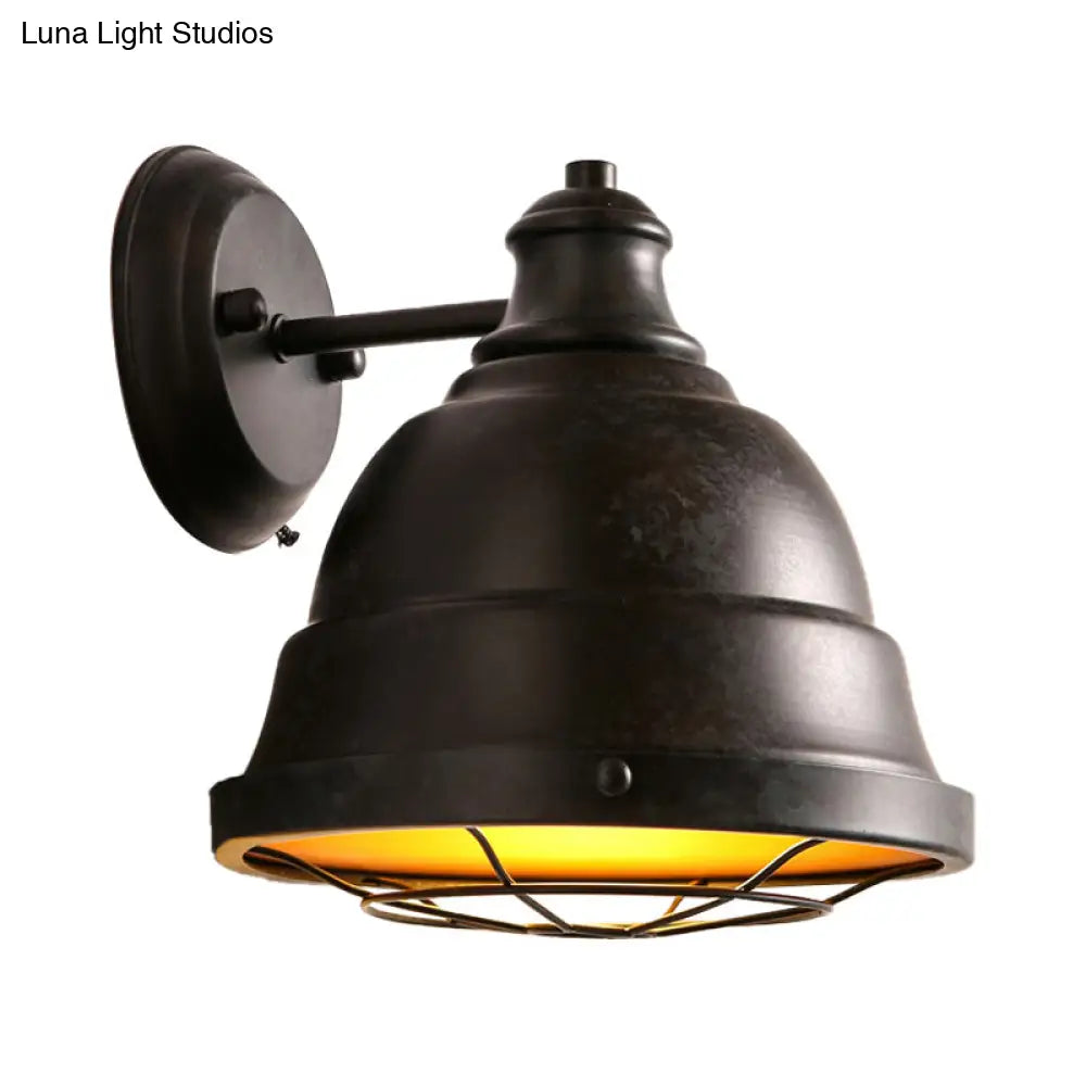 Vintage Style Wire Cage Wall Sconce With Dome Light For Staircase - Black/Weathered Copper