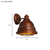 Vintage Style Wire Cage Wall Sconce With Dome Light For Staircase - Black/Weathered Copper