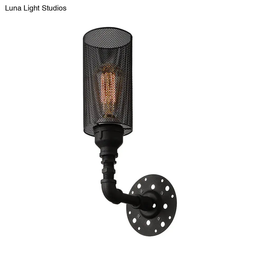 Vintage Stylish 1 Light Metallic Cylinder Wall Lighting With Mesh Screen Perfect For Restaurants