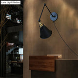 Vintage Swing Arm Wall Sconce - 1 Bulb Metallic Light Fixture In Black For Dining Room
