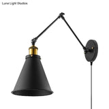 Vintage Swing Arm Wall Sconce - 1 Bulb Metallic Light Fixture In Black For Dining Room