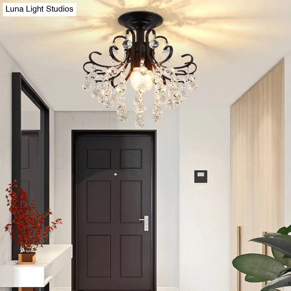 Vintage Swirl Crystal Semi - Mount Ceiling Light (Black) - 3 - Bulb For Foyer