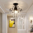Vintage Swirl Crystal Semi - Mount Ceiling Light (Black) - 3 - Bulb For Foyer Black