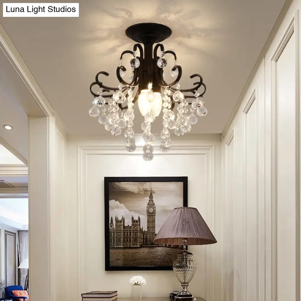 Vintage Swirl Crystal Semi - Mount Ceiling Light (Black) - 3 - Bulb For Foyer