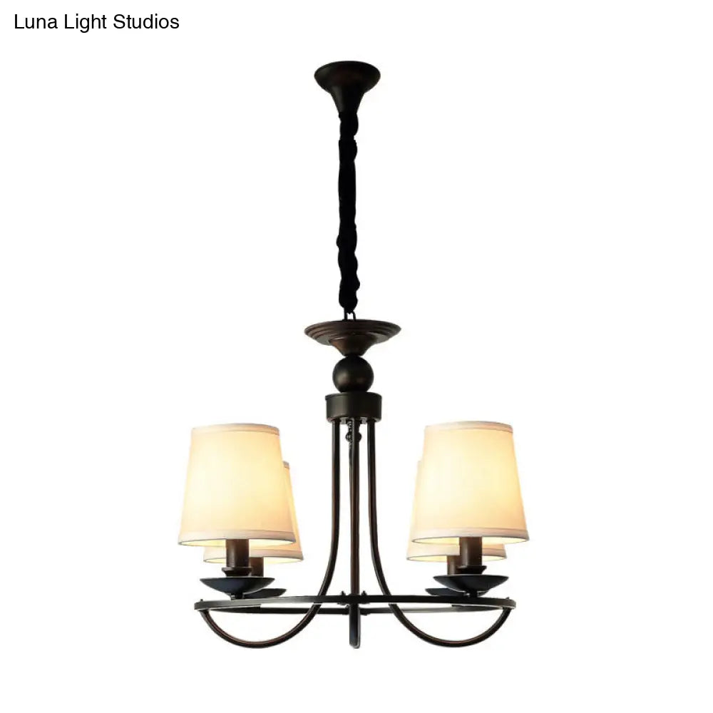 Vintage Tapered Drum Chandelier Pendant Light - Black Fabric For Living Room