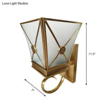 Vintage Tapered Opaque Glass Wall Sconce With Gold Finish Curly Arm - 1 Light Fixture