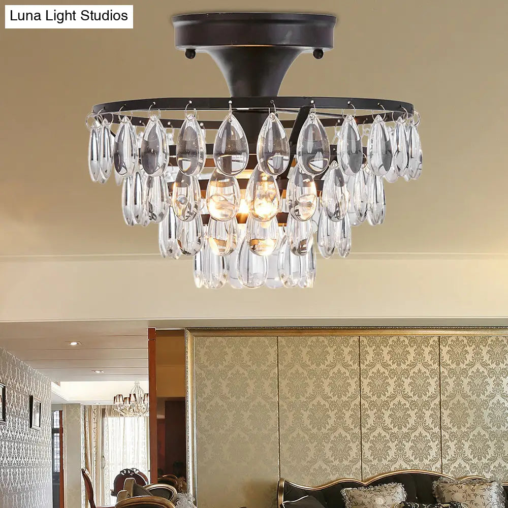 Vintage Teardrop Crystal Semi Flush Mount Light For Living Room Ceiling