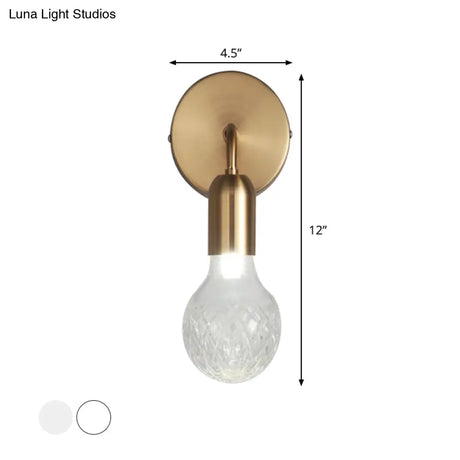 Vintage Teardrop Sitting Room Sconce Light - Textured White/Clear Lattice Glass Gold Wall Lighting