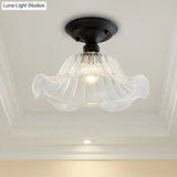 Vintage Textured Glass Semi Flush Ceiling Lighting In Clear For Living Room - One Light